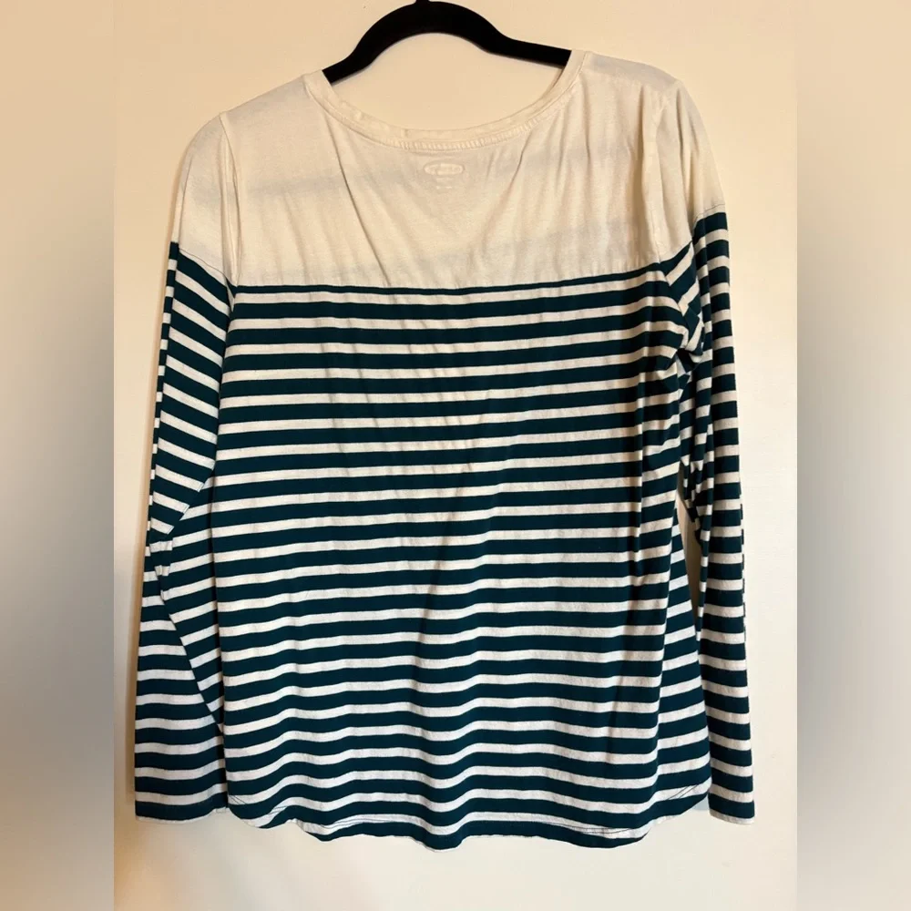 Old Navy Everywear White/Teal Striped Long Sleeve Top - Picture 3 of 4